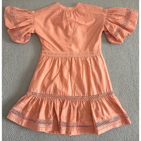 MARIE OLIVER Silk Blend Dress Eyelet Puff Sleeve Peach Pink - Picture 2 of 16
